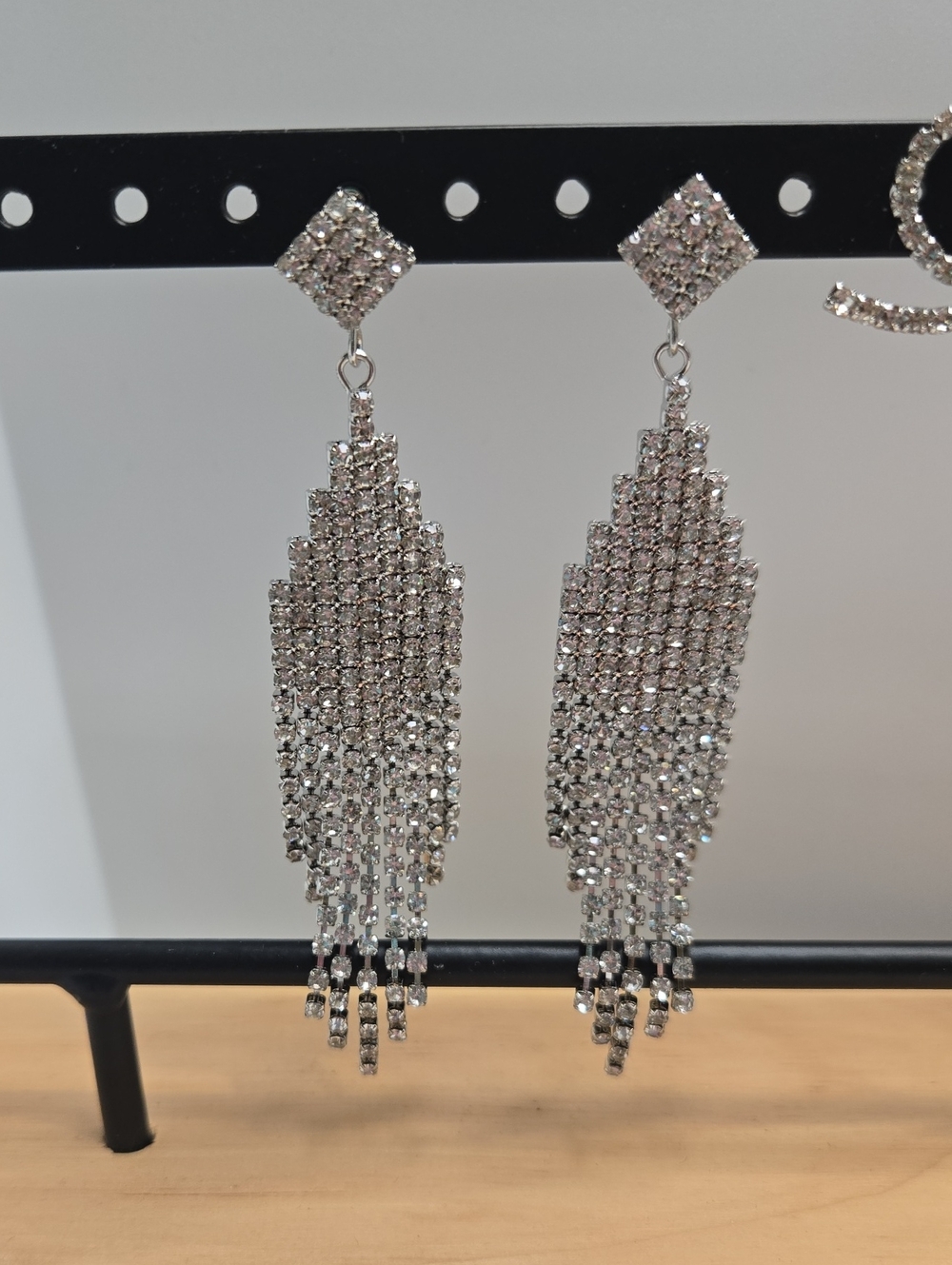Silver Rhinestone Fringe Drop Earrings - Women's Jewelry
